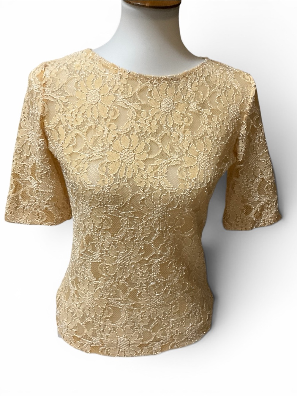 Sedona Clothing Co Lace Top Small Champagne Gold Metallic Floral USA
